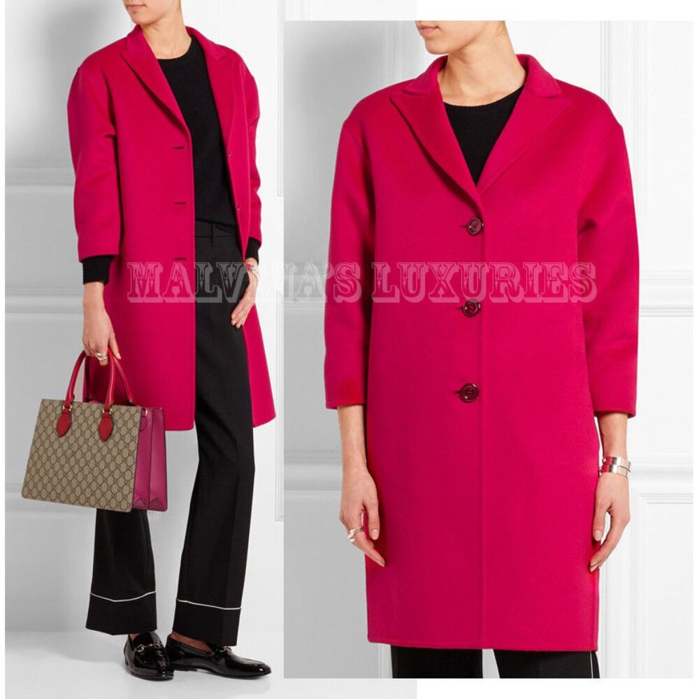 GUCCI COAT OVERSIZED MAGENTA WOOL ANGORA BLEND LONG JACKET IT sz 42 / US 6